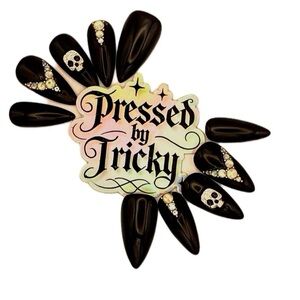 Dark Elegance | Jet Black Skull Nails – Handmade Press Ons